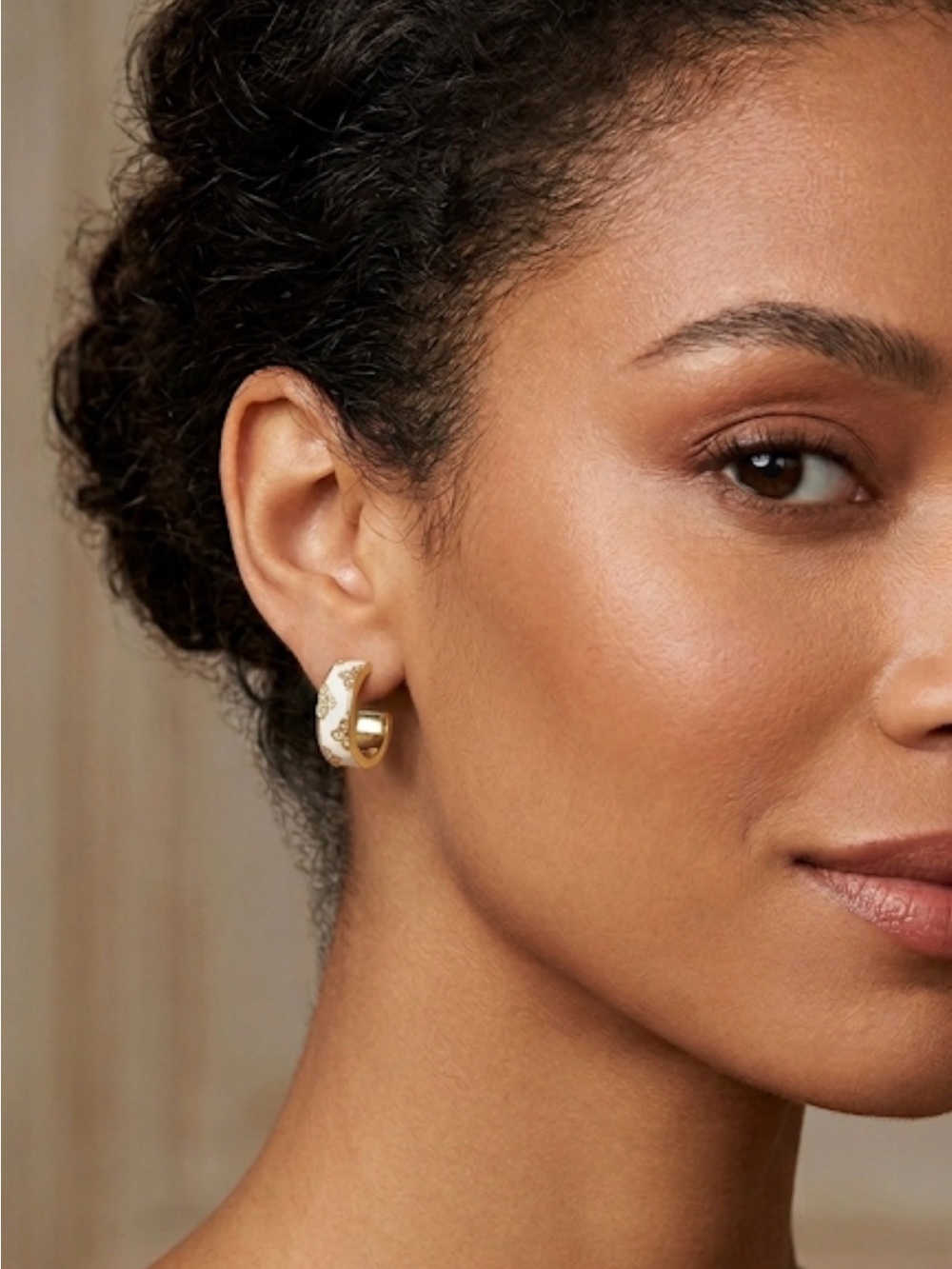 White Enamel & Crystal Butterfly Hoop Earrings — Gold Tone